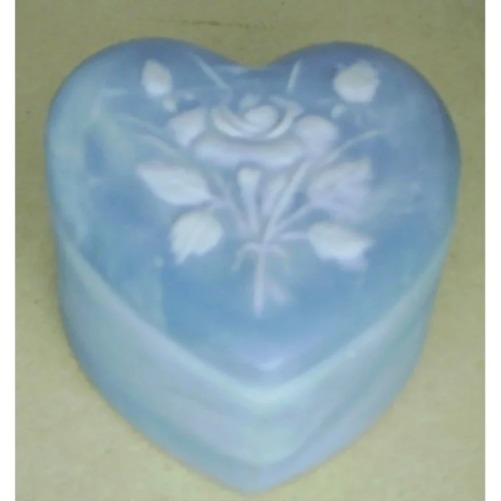 Vtg Design Gift Intn'l Incolay Stone Blue Flowers Roses Jewelry Box 3.5x3.5x2